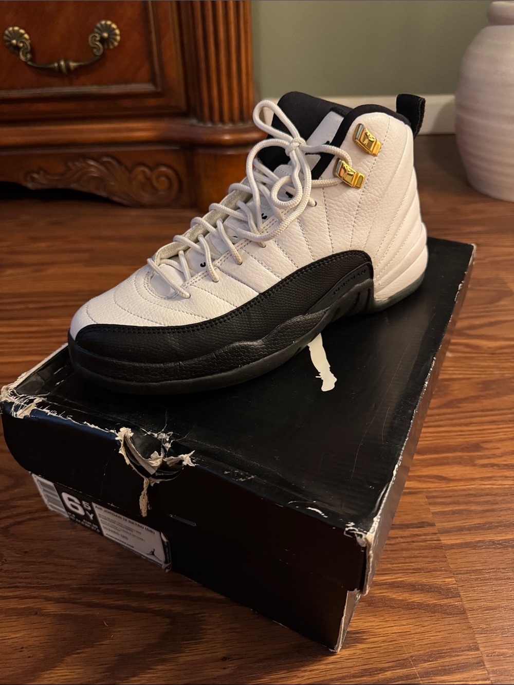 Jordan Kids White, Black and Gold High-Top Sneakers